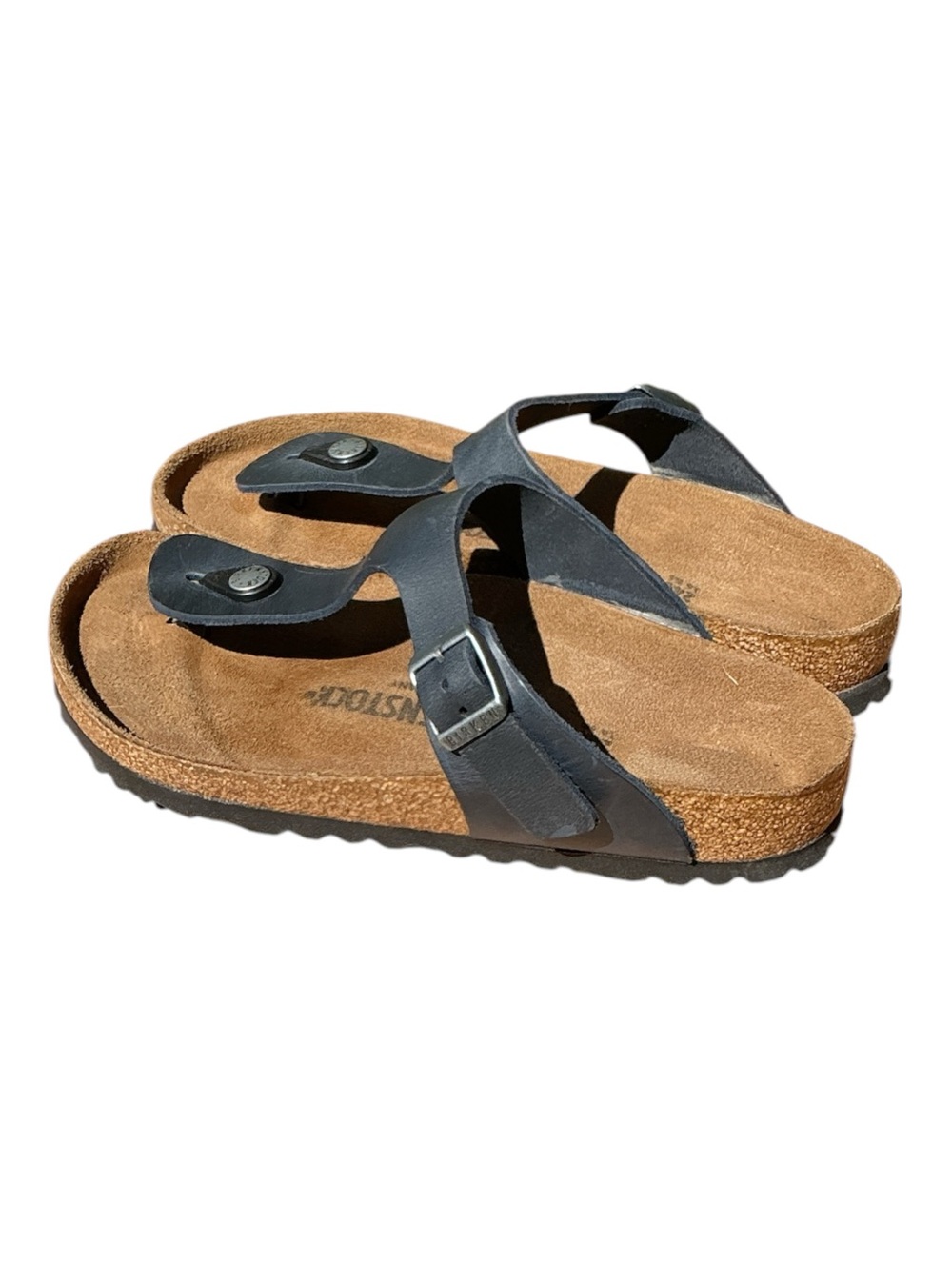 Birkenstock Black Leather Thong Sandals with Cork Footbed - Picture 3 of 5